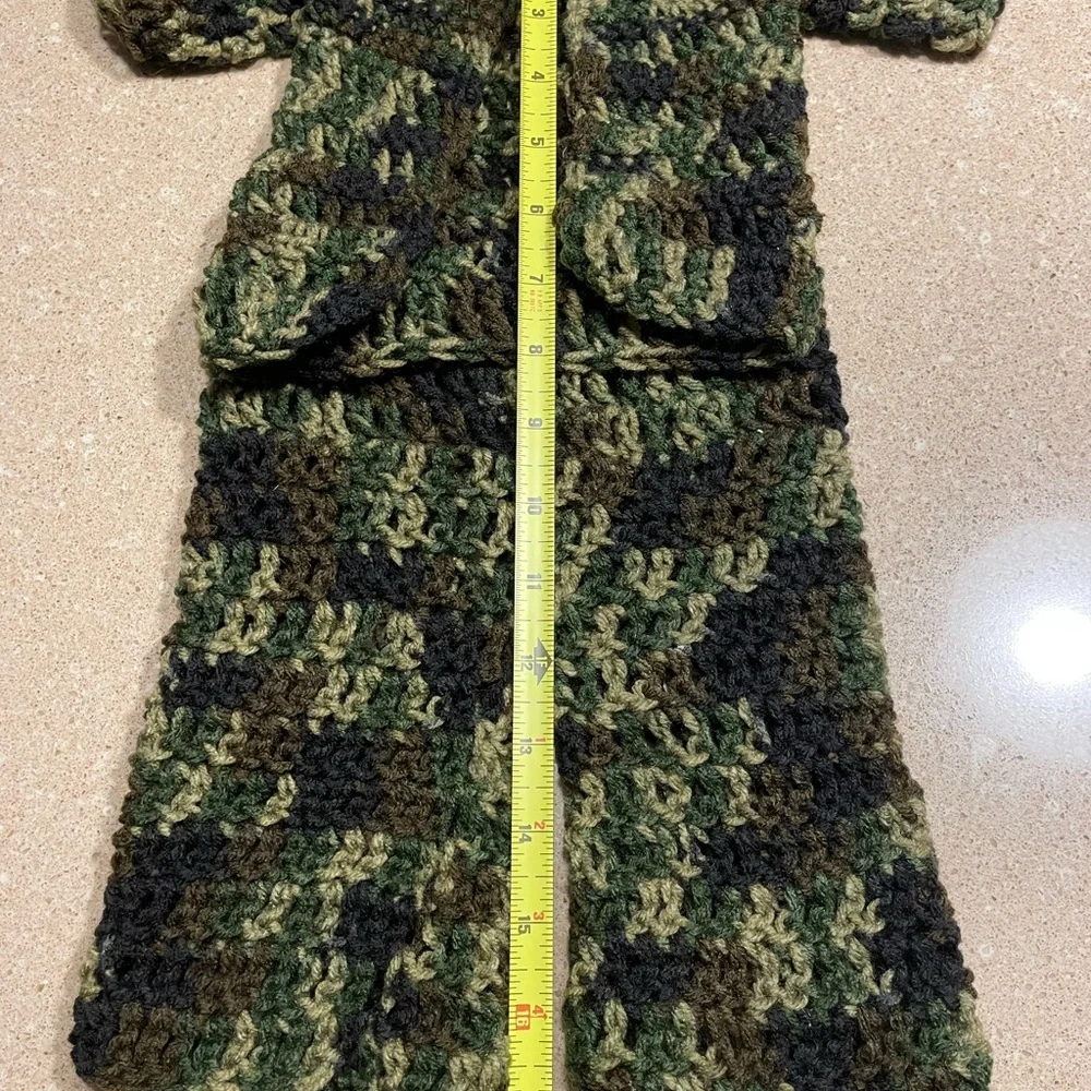 Handmade Camouflage Hand Knit /Crocheted Infant Set- Cardigan and Pants